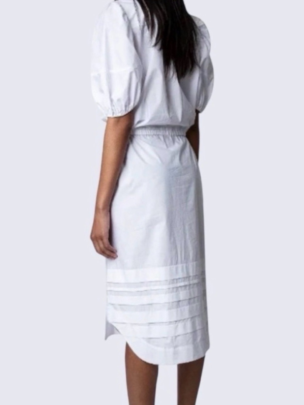 NWT Romantic White Puff Sleeve Midi Shirt Dress Designer Quiet Luxury Summer S - Picture 5 of 5